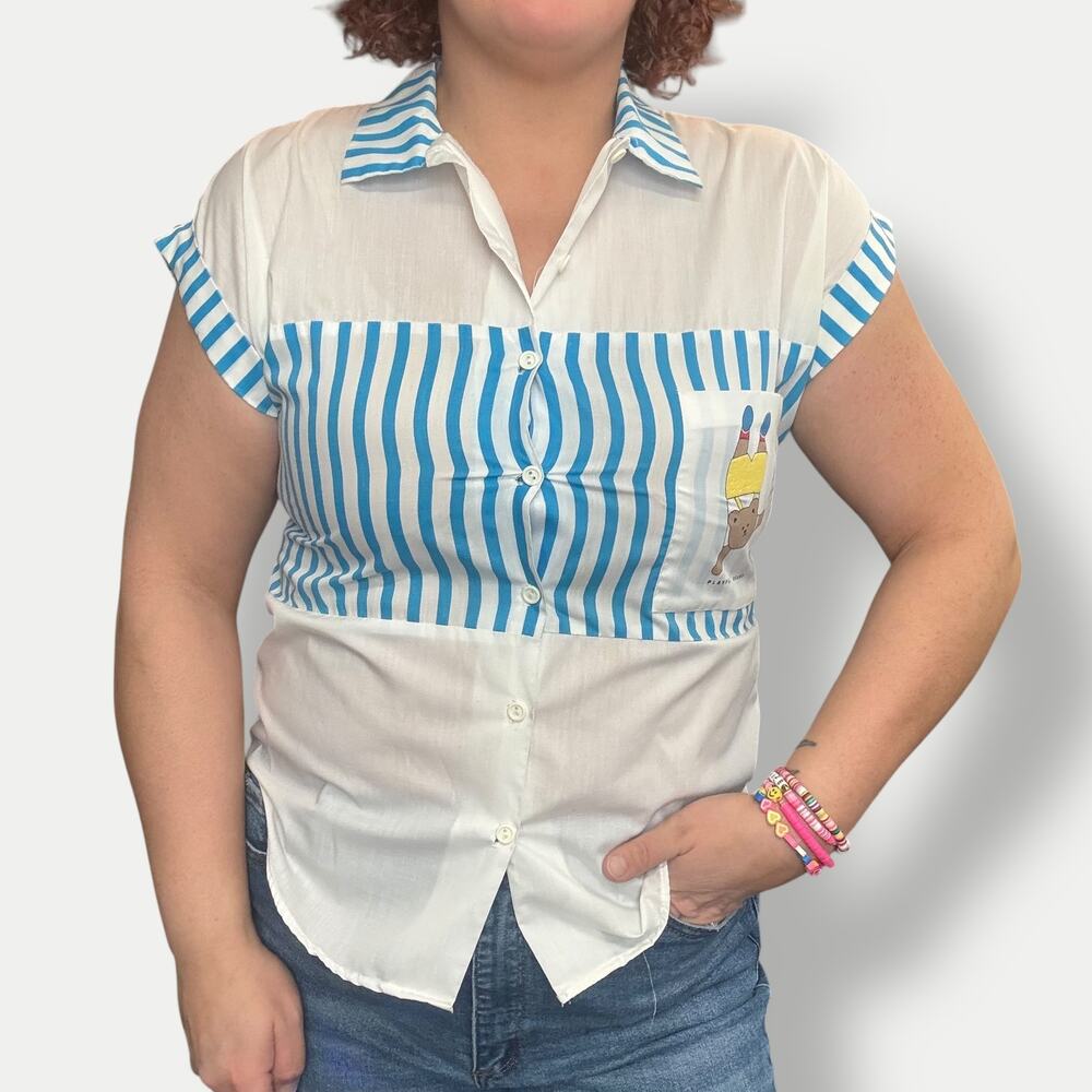 Vintage 80s 14th place california stripe button up with bear